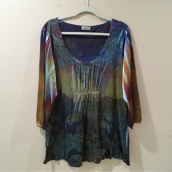 oneworld Tops - Oneworld Women Top Plus 2X Burnout Stretch 3/4 Sleeve Fairy Whimsigoth Y2K